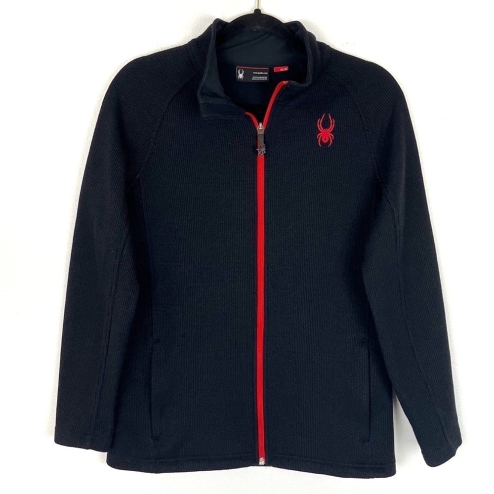 Spyder Boys XL 18 Black Fleece Jacket Red Zip Spider Logo - Picture 2 of 10